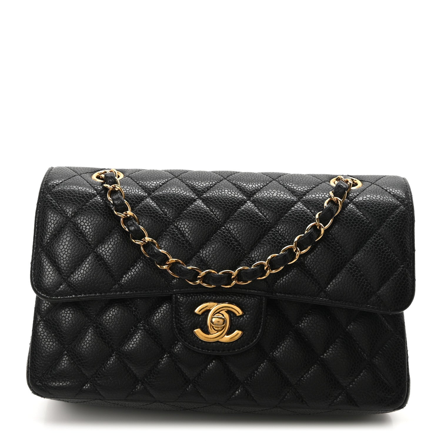 Caviar Quilted Small Double Flap Black