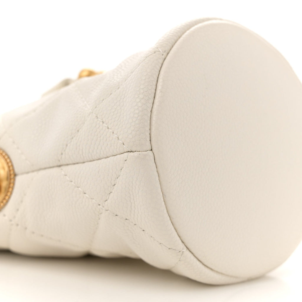 Caviar Quilted Twist Your Buttons Mini Bucket Bag White