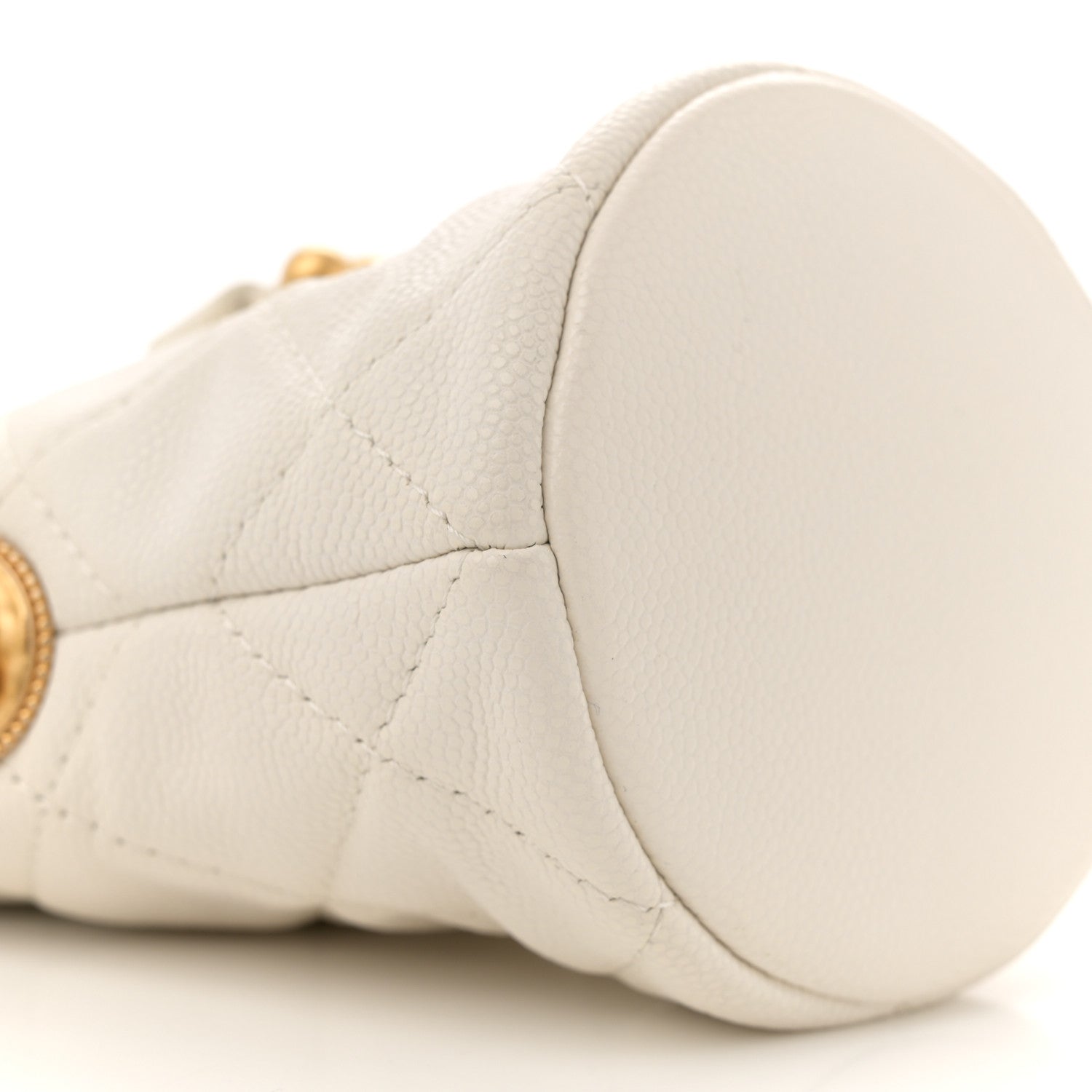 Caviar Quilted Twist Your Buttons Mini Bucket Bag White