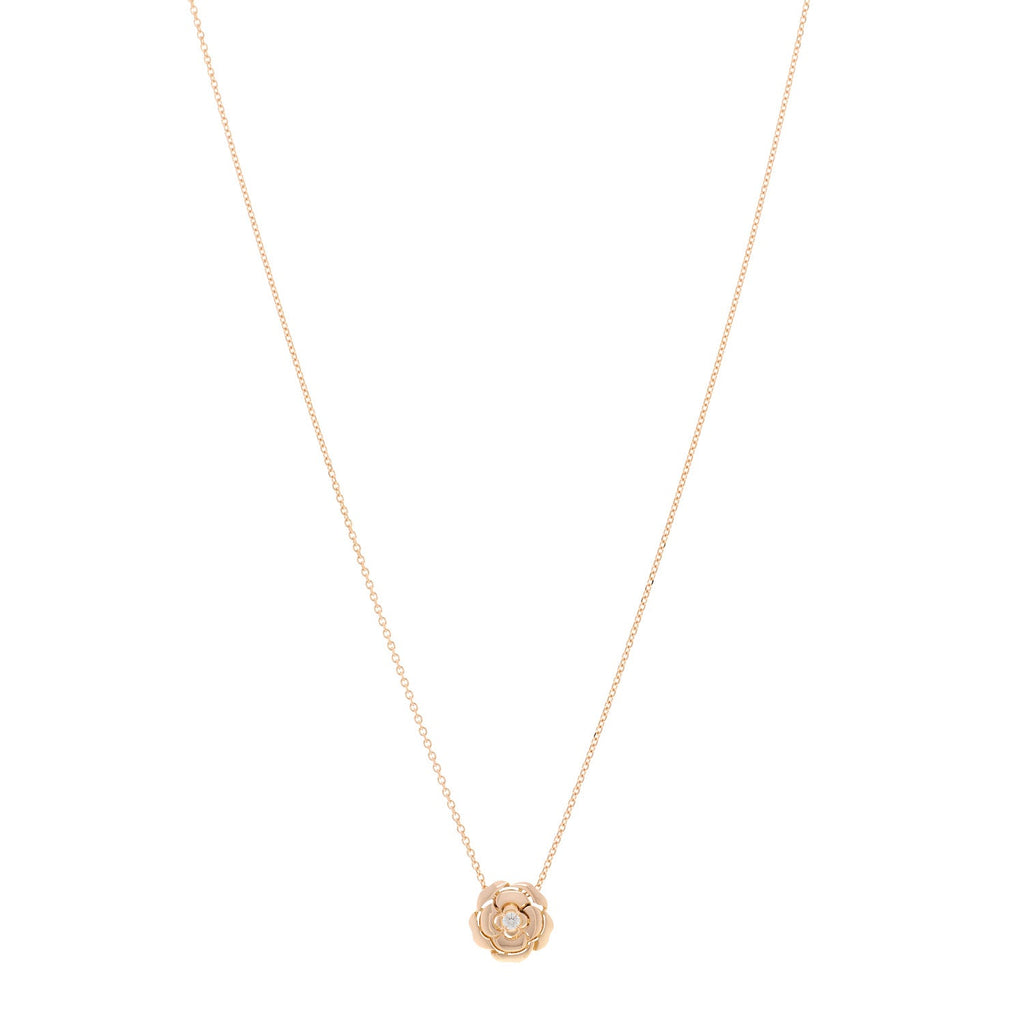 18K Rose Gold Diamond Extrait de Camelia Pendant Necklace
