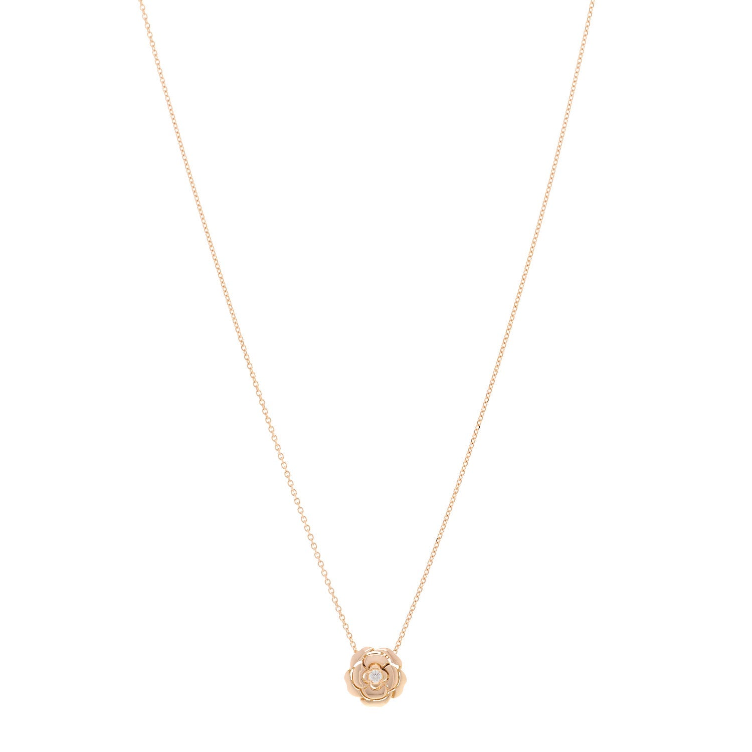 18K Rose Gold Diamond Extrait de Camelia Pendant Necklace