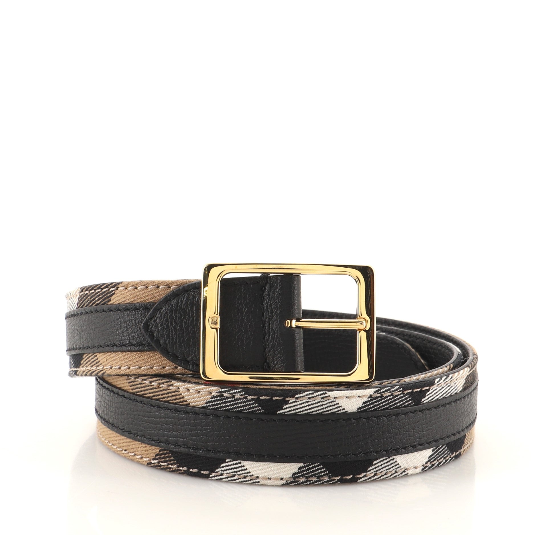 Square Buckle Belt Nova Check Canvas and Leather Medium 95