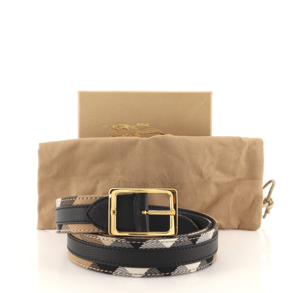 Square Buckle Belt Nova Check Canvas and Leather Medium 95