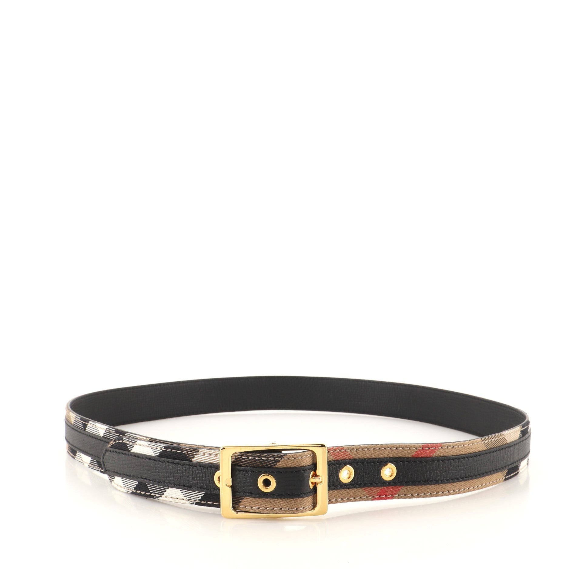 Square Buckle Belt Nova Check Canvas and Leather Medium 95