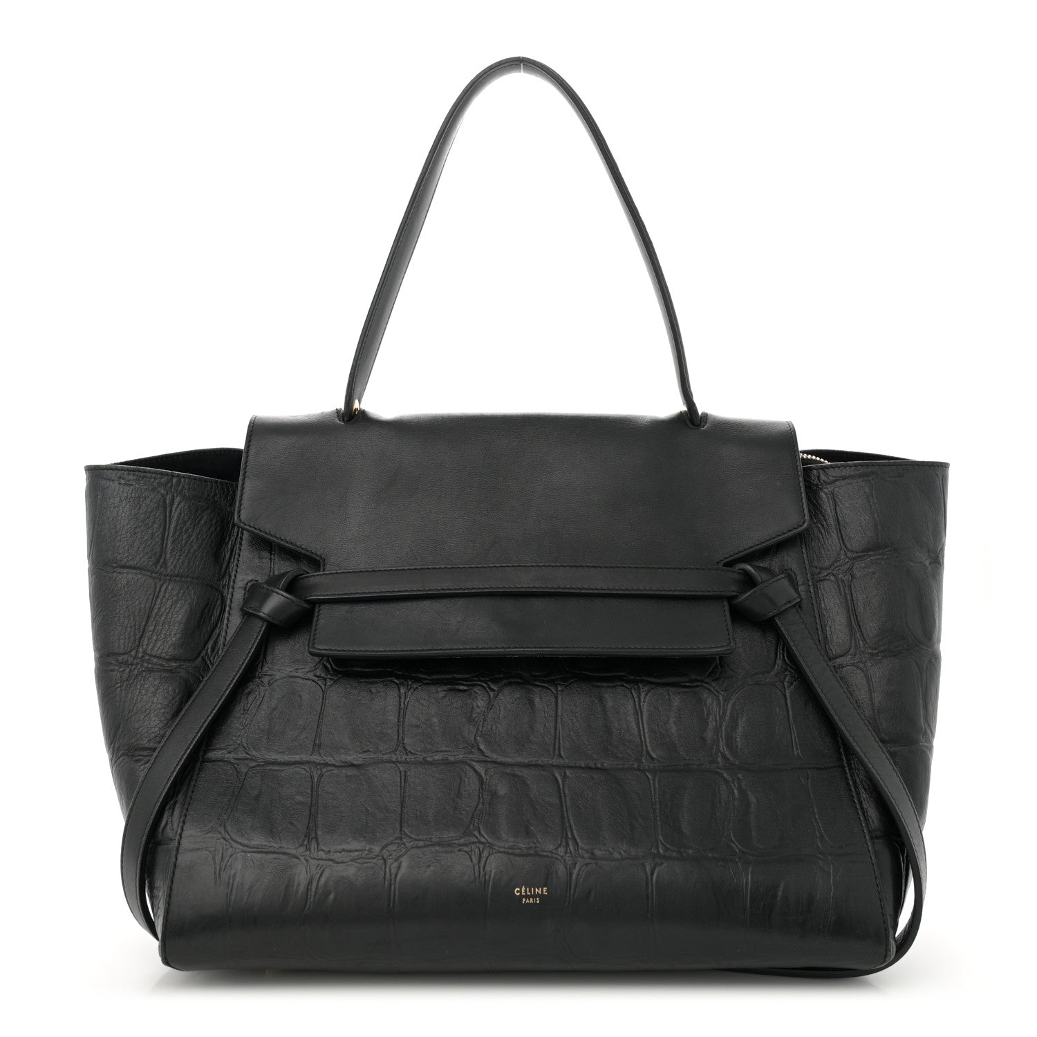 Calfskin Crocodile Embossed Small Belt Bag Black