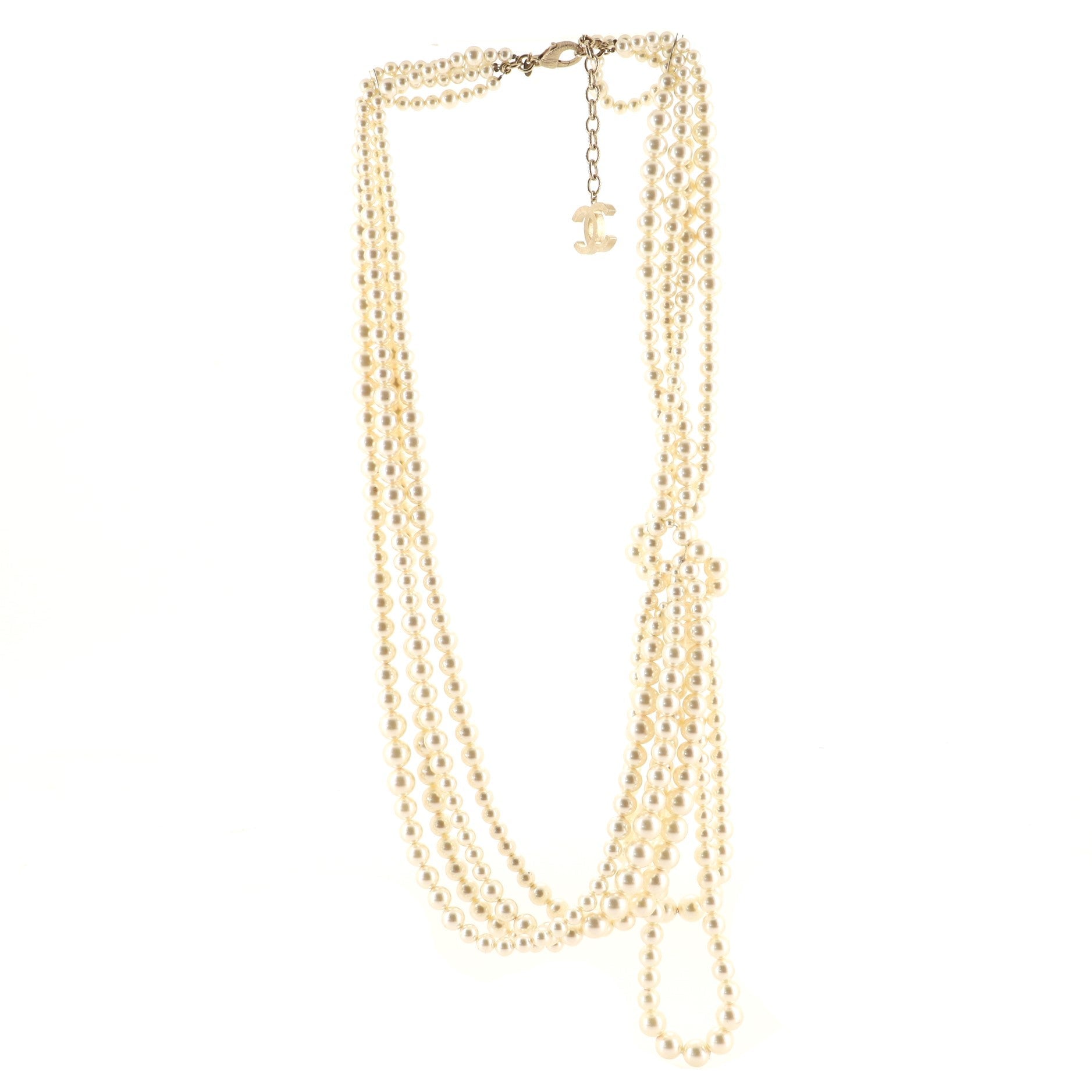 Multistrand CC Necklace Faux Pearls and Metal