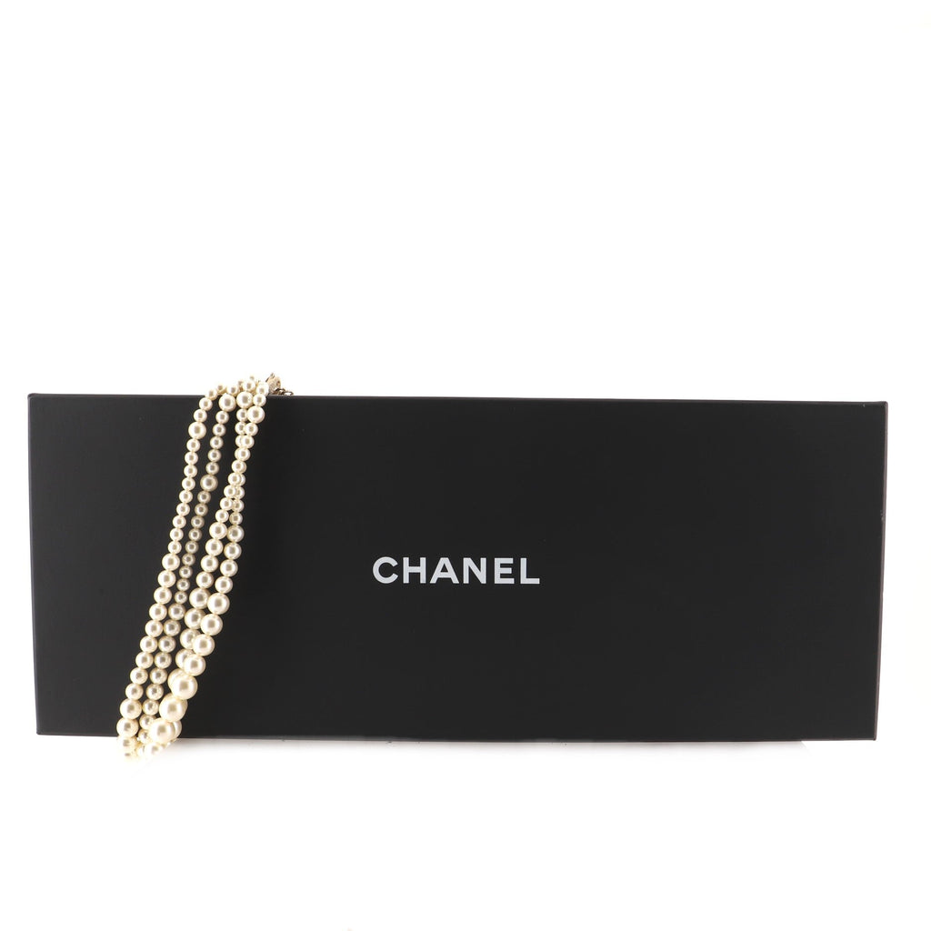 Multistrand CC Necklace Faux Pearls and Metal