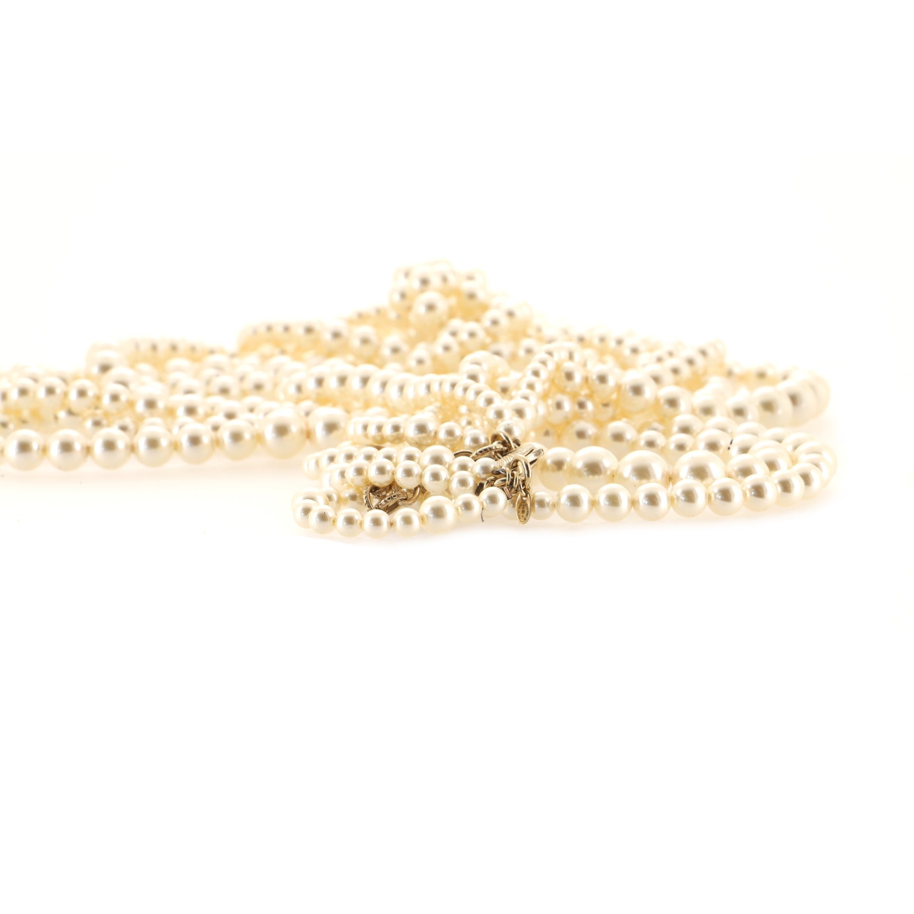 Multistrand CC Necklace Faux Pearls and Metal