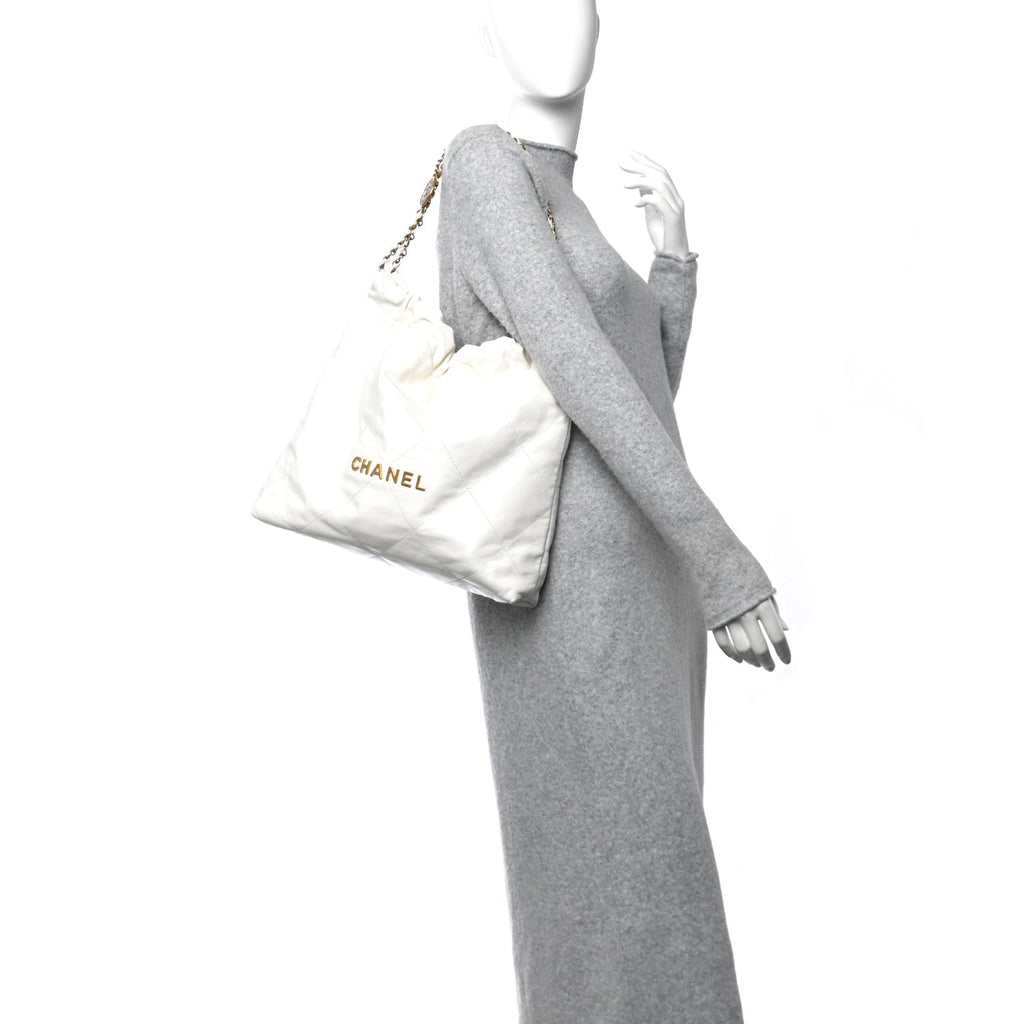 Shiny Calfskin Quilted Chanel 22 White