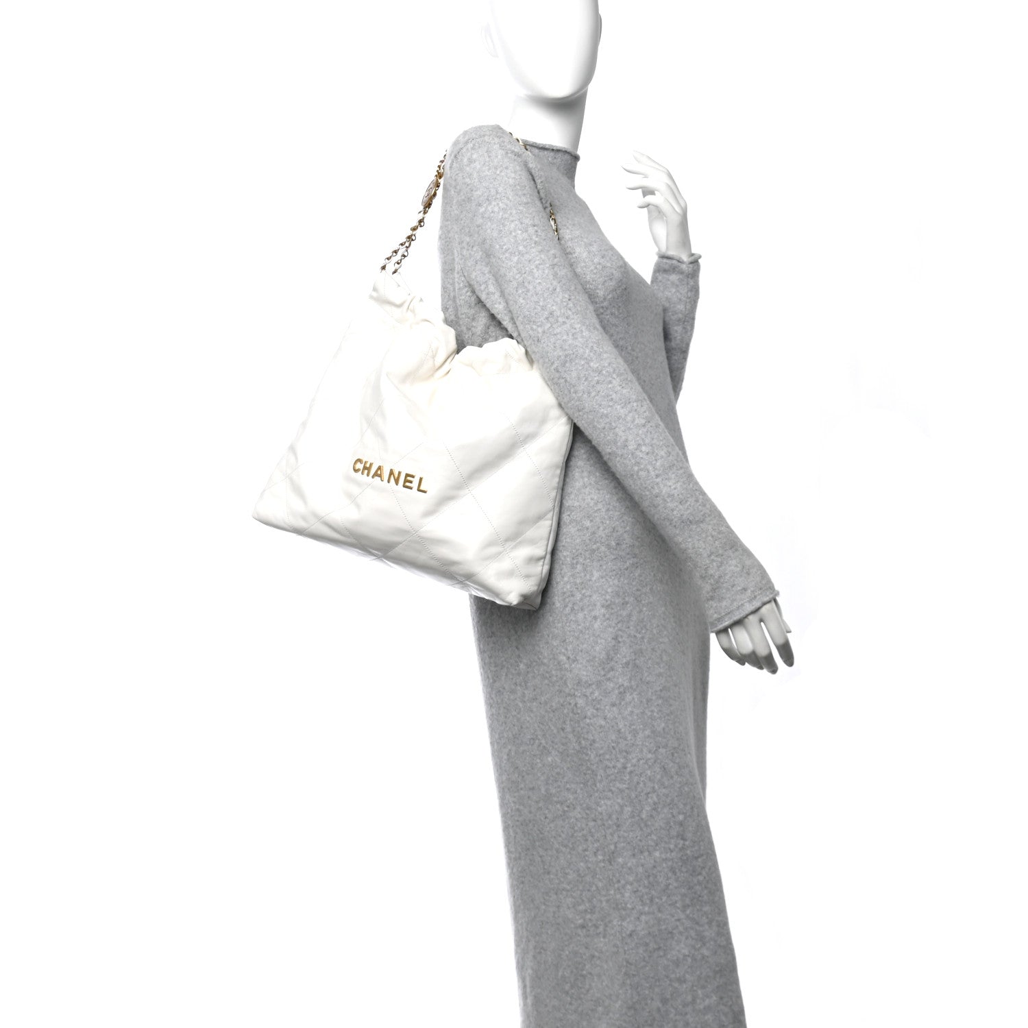 Shiny Calfskin Quilted Chanel 22 White