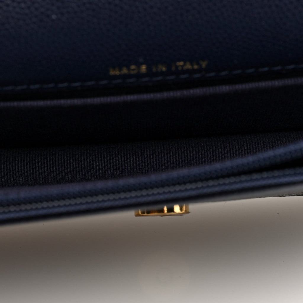 Caviar Quilted Pocket Twins Clutch With Chain Navy Blue