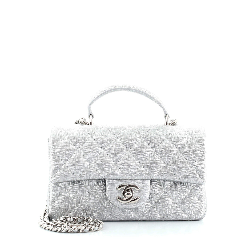 Classic Single Flap Top Handle Bag Quilted Caviar Mini