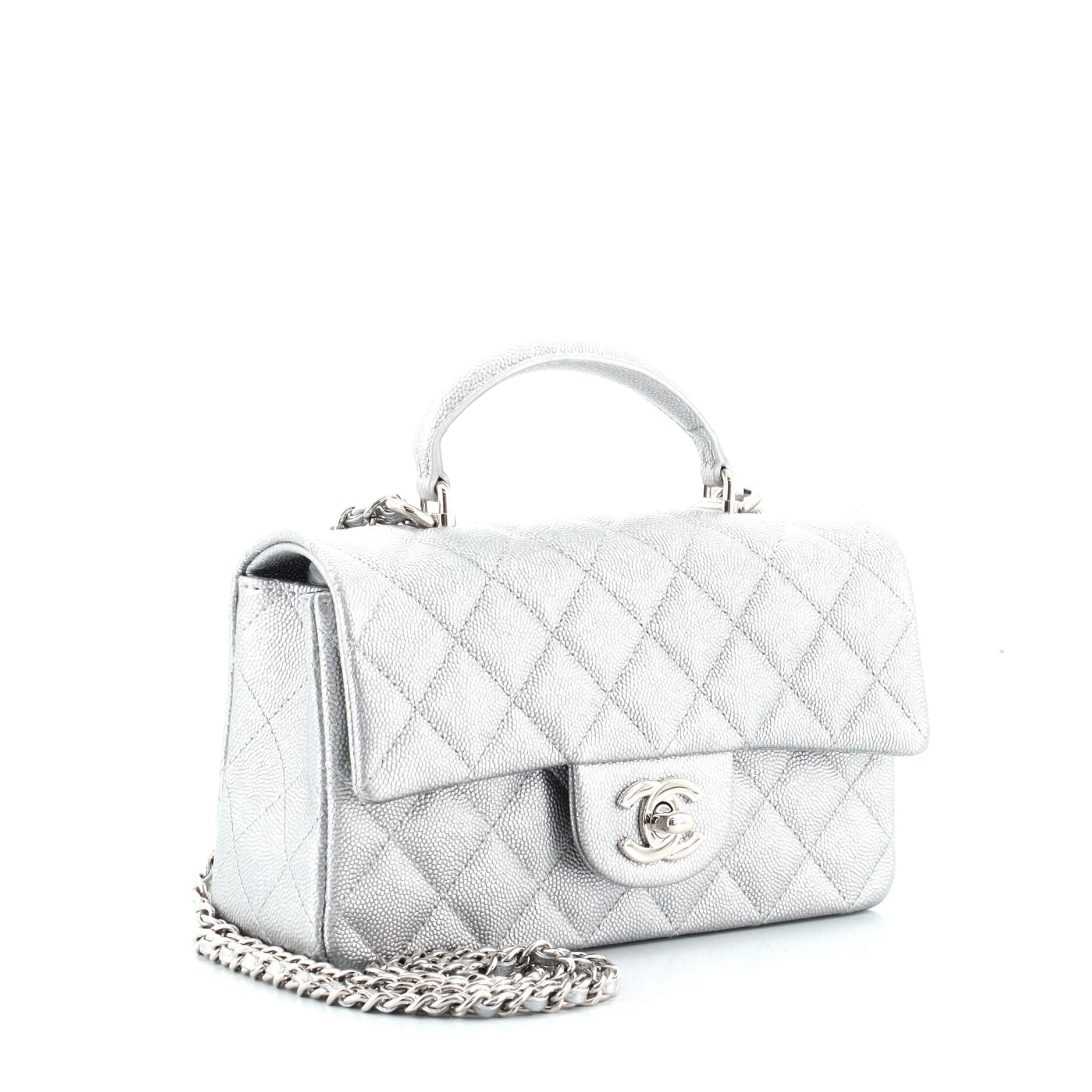 Classic Single Flap Top Handle Bag Quilted Caviar Mini