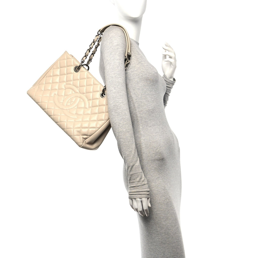 Caviar Quilted Grand Shopping Tote GST Beige Clair