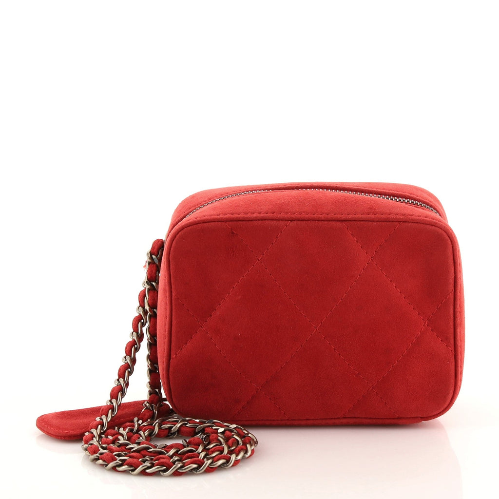 Vintage Chain Wristlet Clutch Quilted Suede Mini