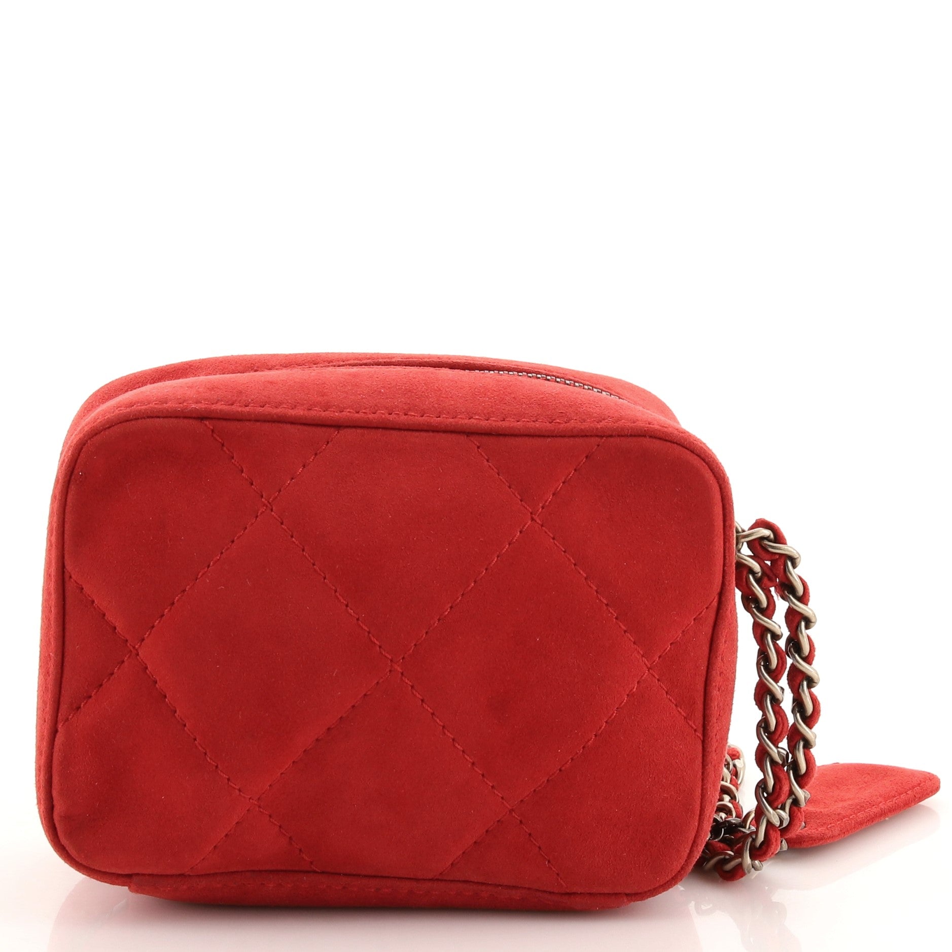 Vintage Chain Wristlet Clutch Quilted Suede Mini