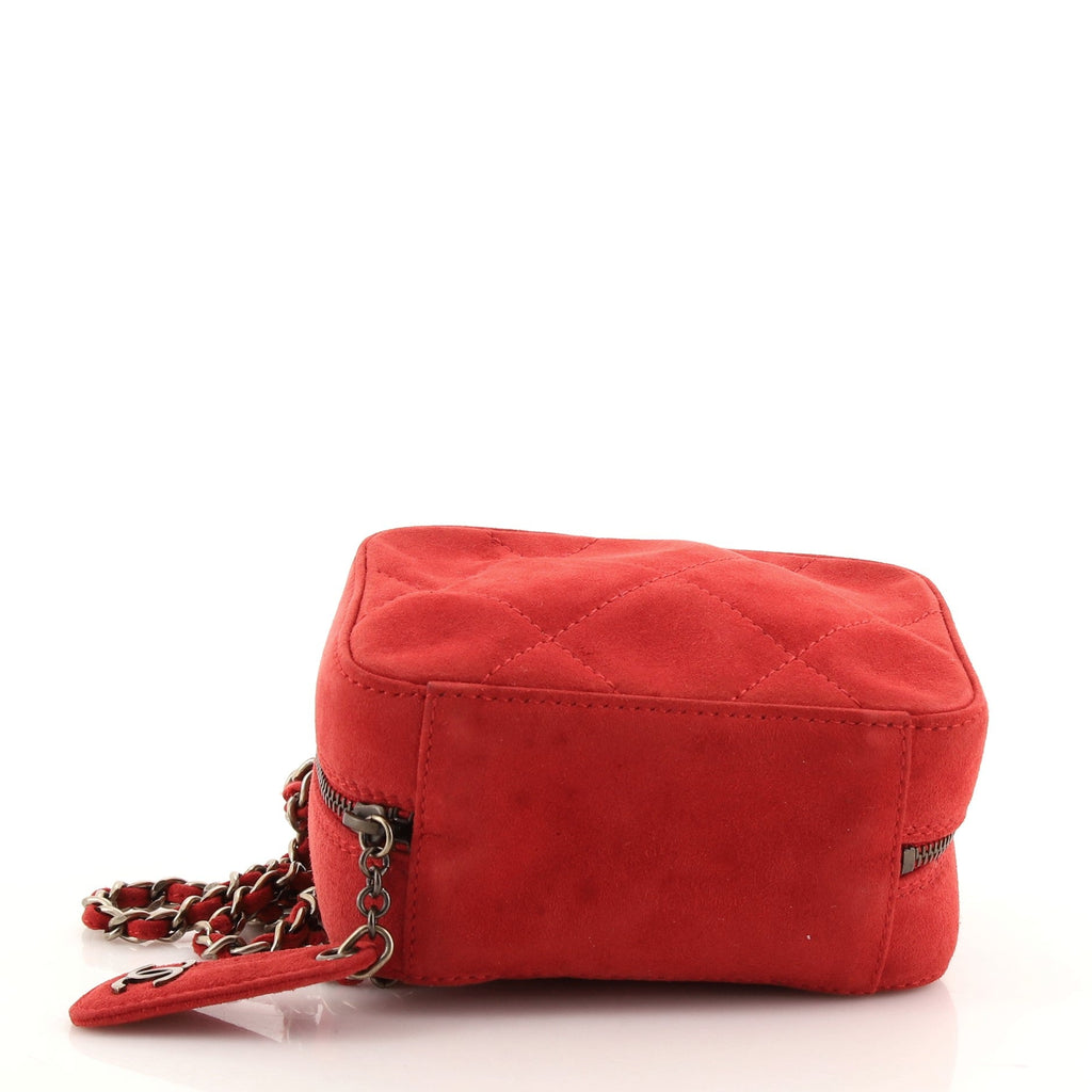 Vintage Chain Wristlet Clutch Quilted Suede Mini