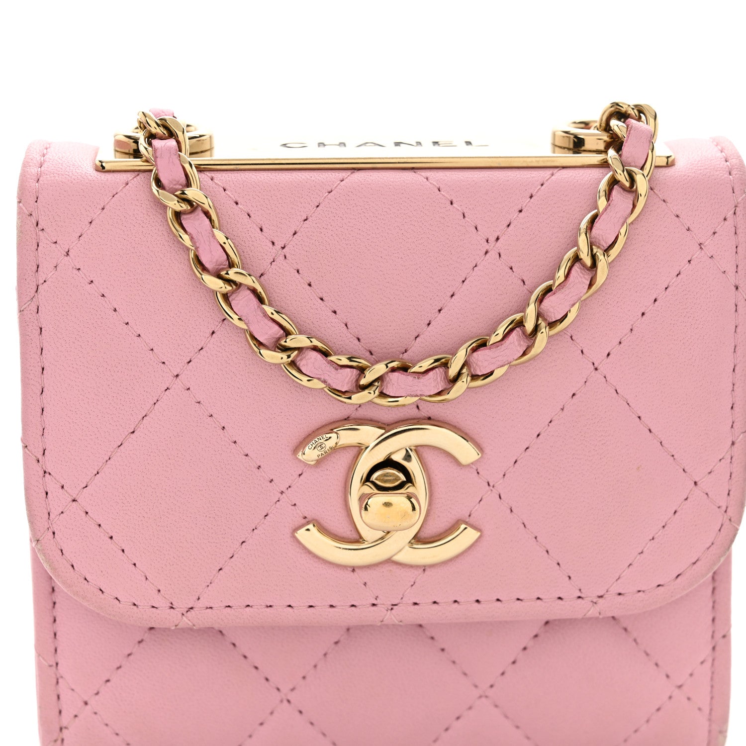 Lambskin Quilted Mini Trendy CC Clutch With Chain Light Pink