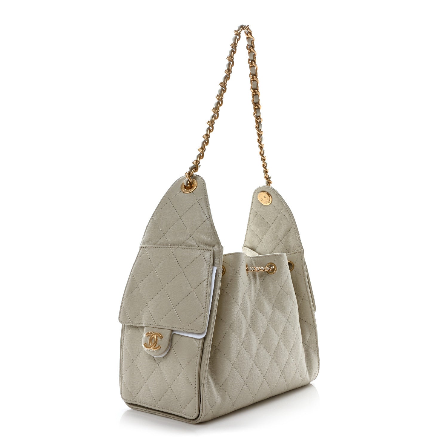 Caviar Quilted Small Chanel 25 Handbag Light Grey