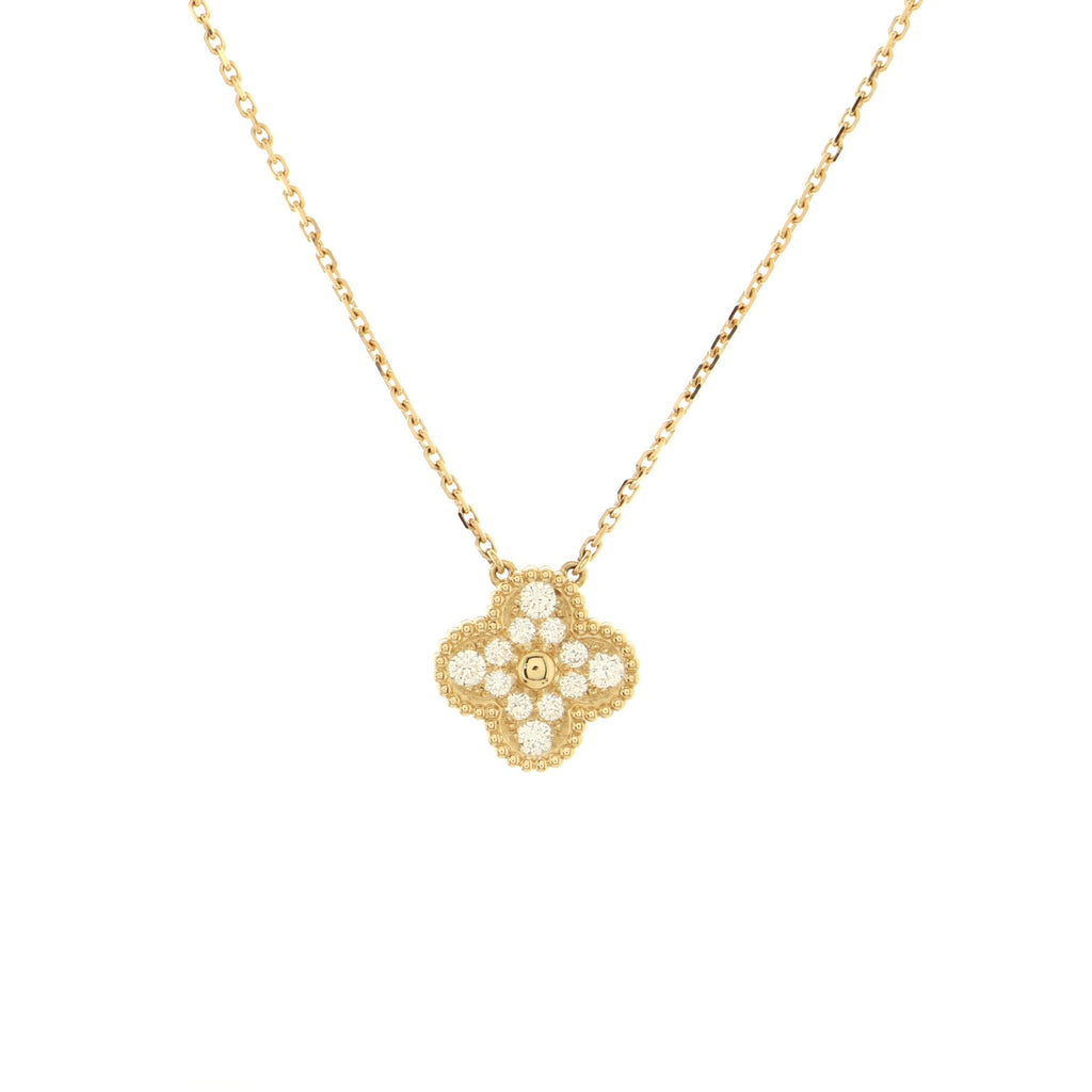 Vintage Alhambra Pendant Necklace 18K Yellow Gold and Diamonds