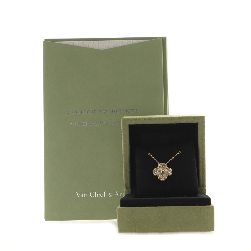 Vintage Alhambra Pendant Necklace 18K Yellow Gold and Diamonds