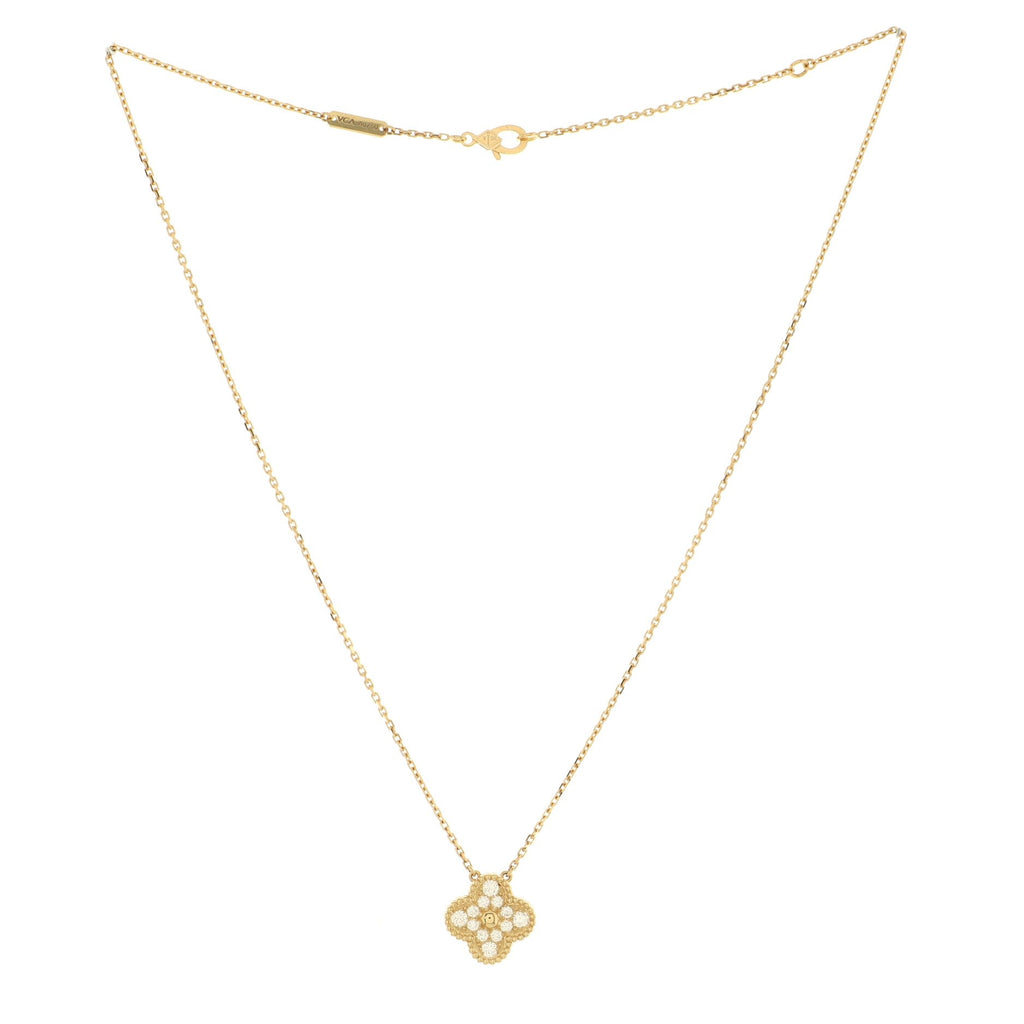 Vintage Alhambra Pendant Necklace 18K Yellow Gold and Diamonds