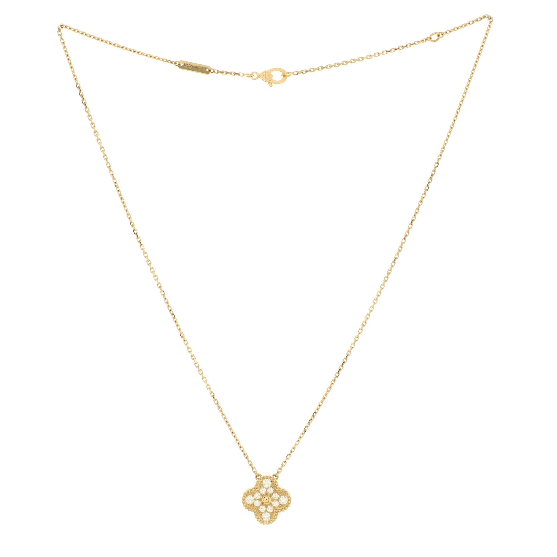 Vintage Alhambra Pendant Necklace 18K Yellow Gold and Diamonds