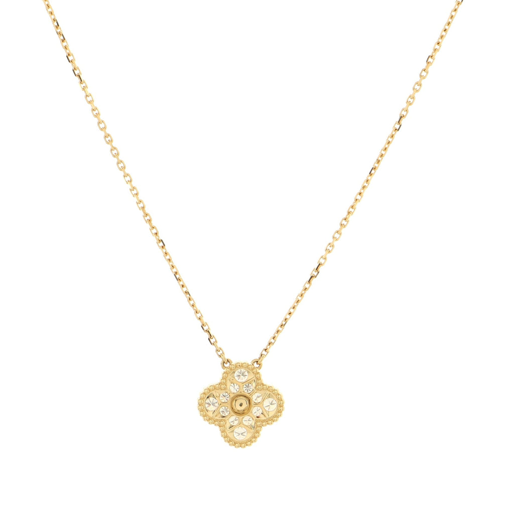 Vintage Alhambra Pendant Necklace 18K Yellow Gold and Diamonds