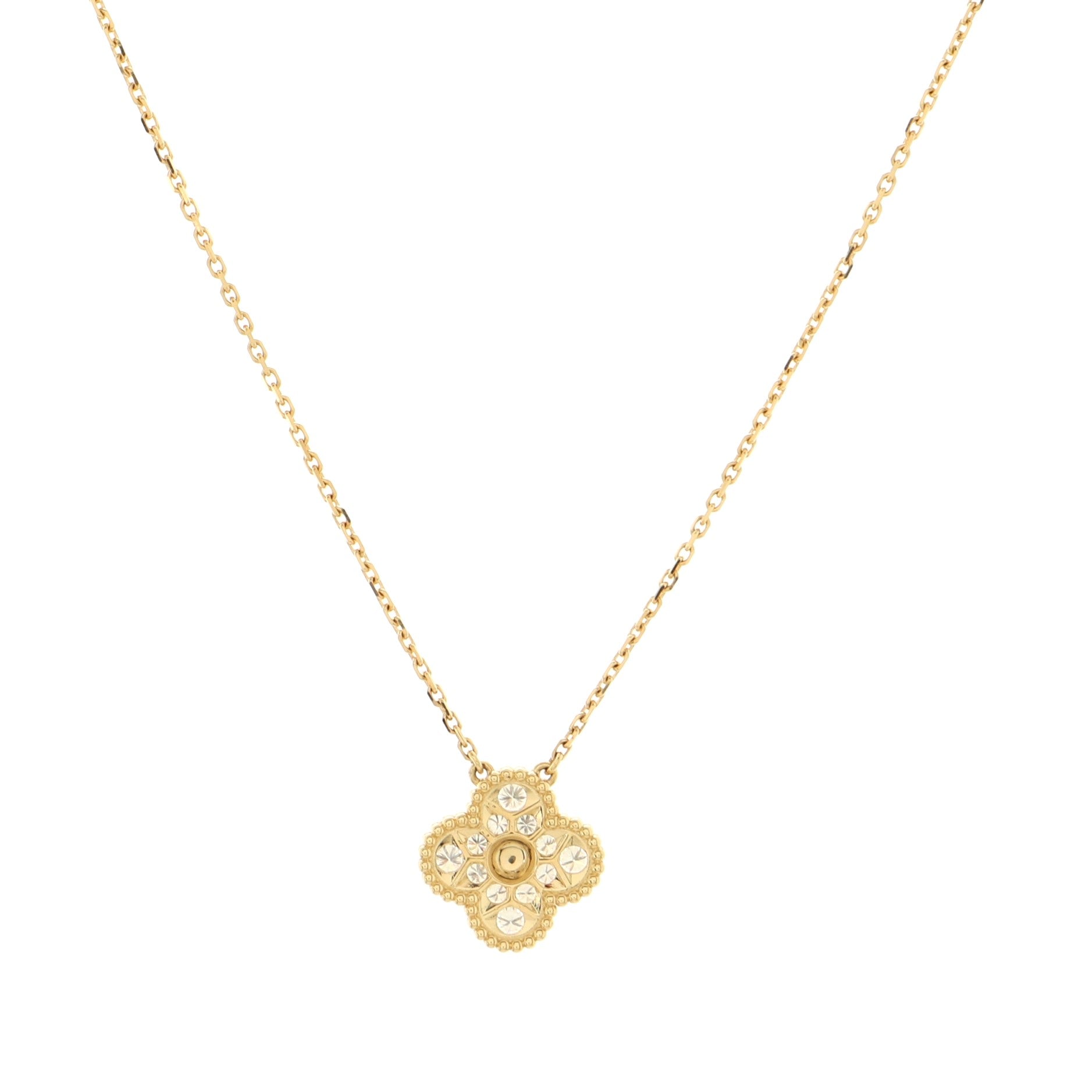 Vintage Alhambra Pendant Necklace 18K Yellow Gold and Diamonds