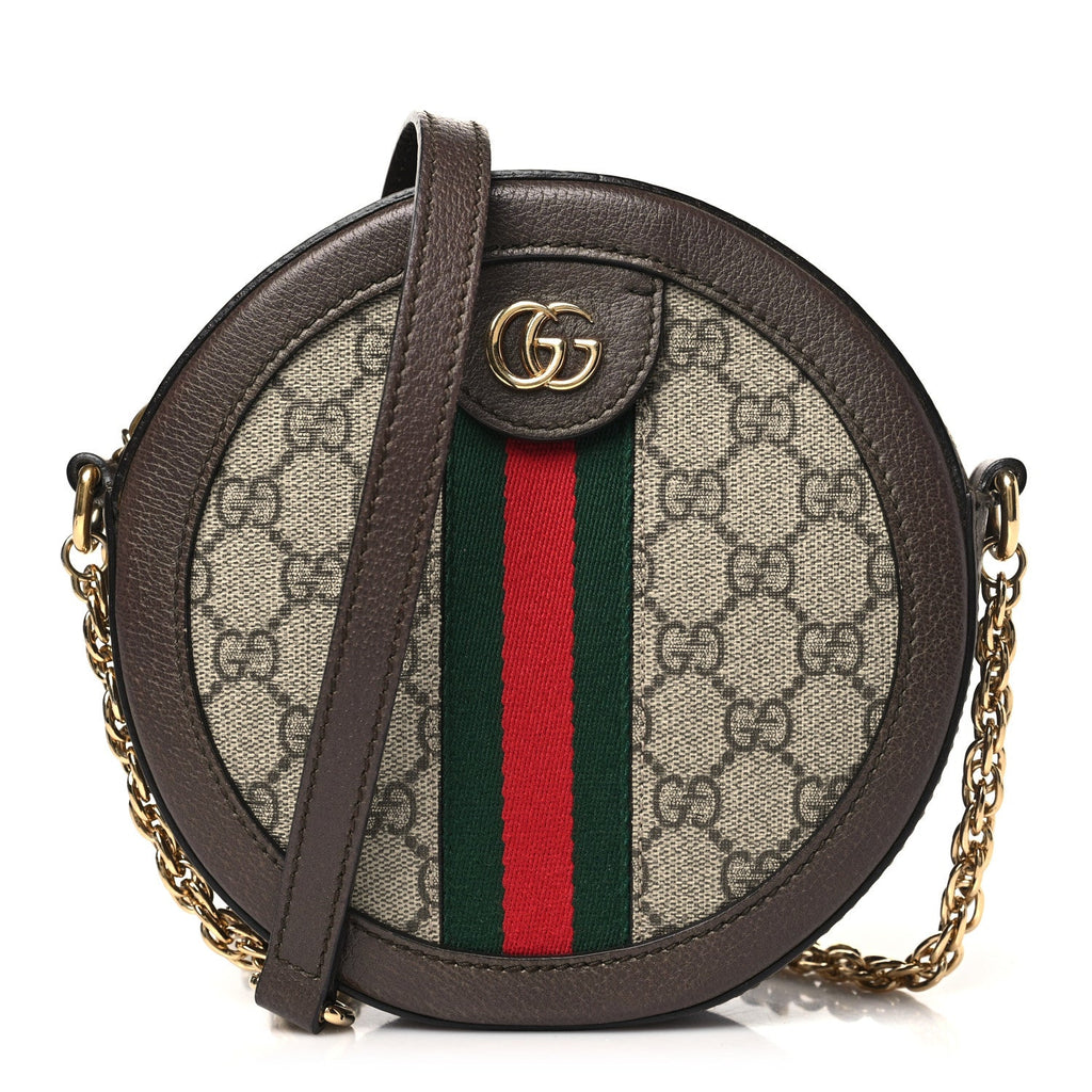 GG Supreme Monogram Web Mini Ophidia Round Shoulder Bag Brown