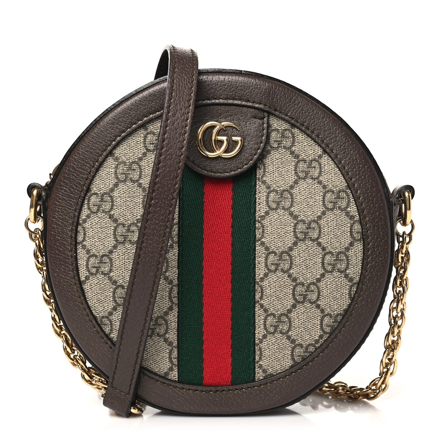 GG Supreme Monogram Web Mini Ophidia Round Shoulder Bag Brown