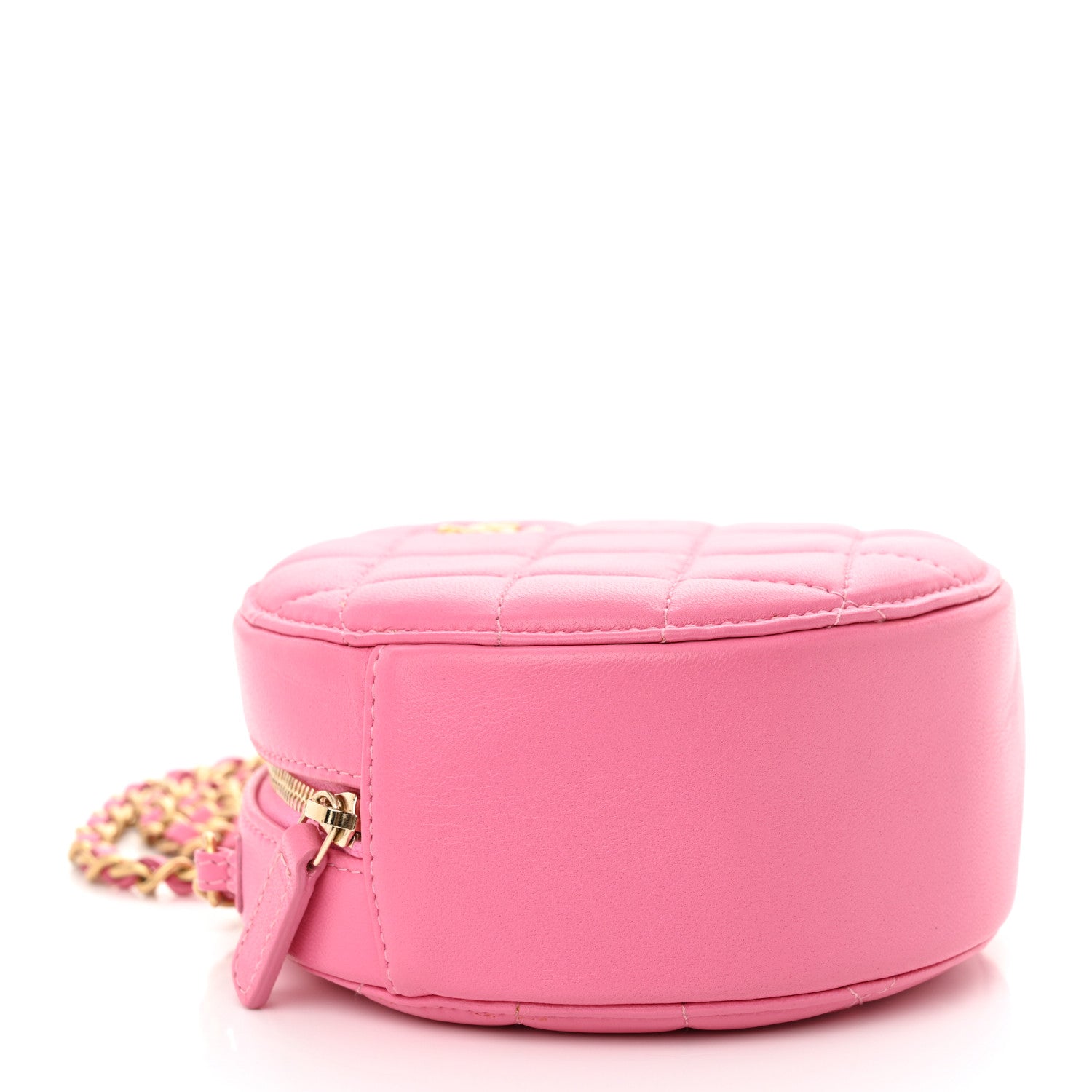 Lambskin Quilted Round Pearl Crush Clutch With Chain Pink