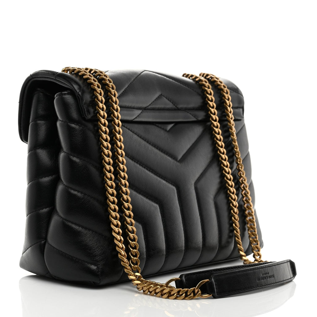 Calfskin Y Quilted Monogram Small Loulou Chain Satchel Black