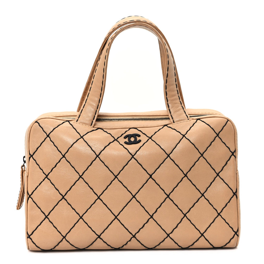 Calfskin Wild Stitch Top Handle Bag Beige