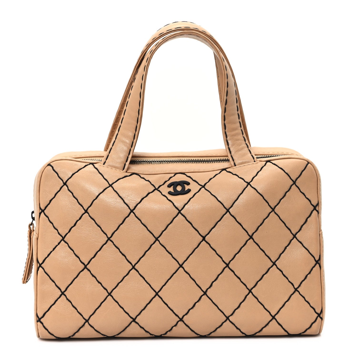 Calfskin Wild Stitch Top Handle Bag Beige