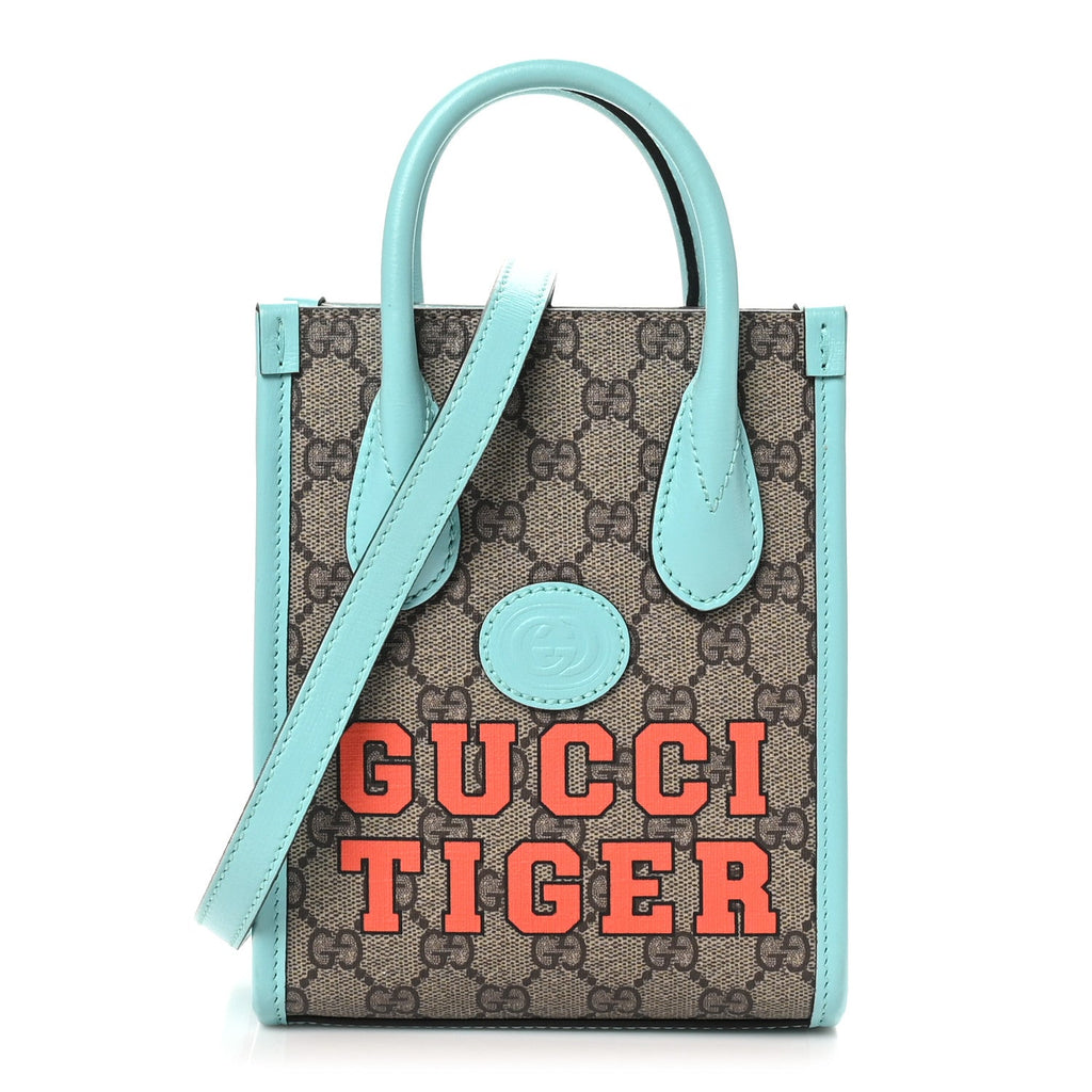 GG Supreme Monogram Textured Dollar Calfskin Web Gucci Tiger Mini Retro Interlocking G Tote Bag Beige Blue Orange New Shamarock
