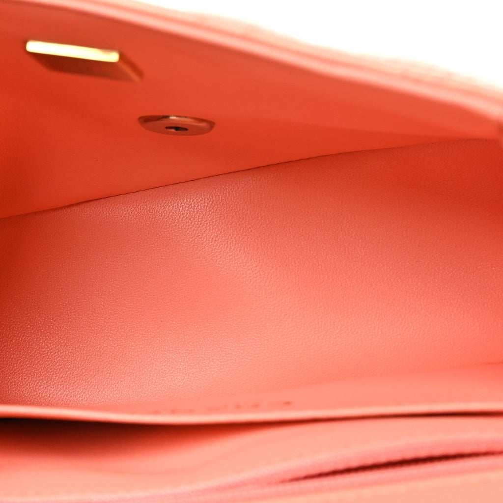 Lambskin Quilted Mini Square Flap Light Orange