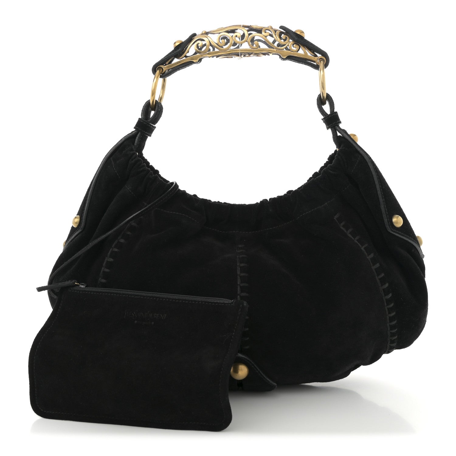 Suede Stitched Mombasa Horn Bag Black