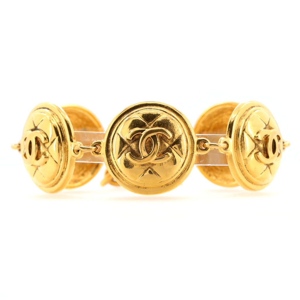 Vintage CC Quilted Medallion Bracelet Metal