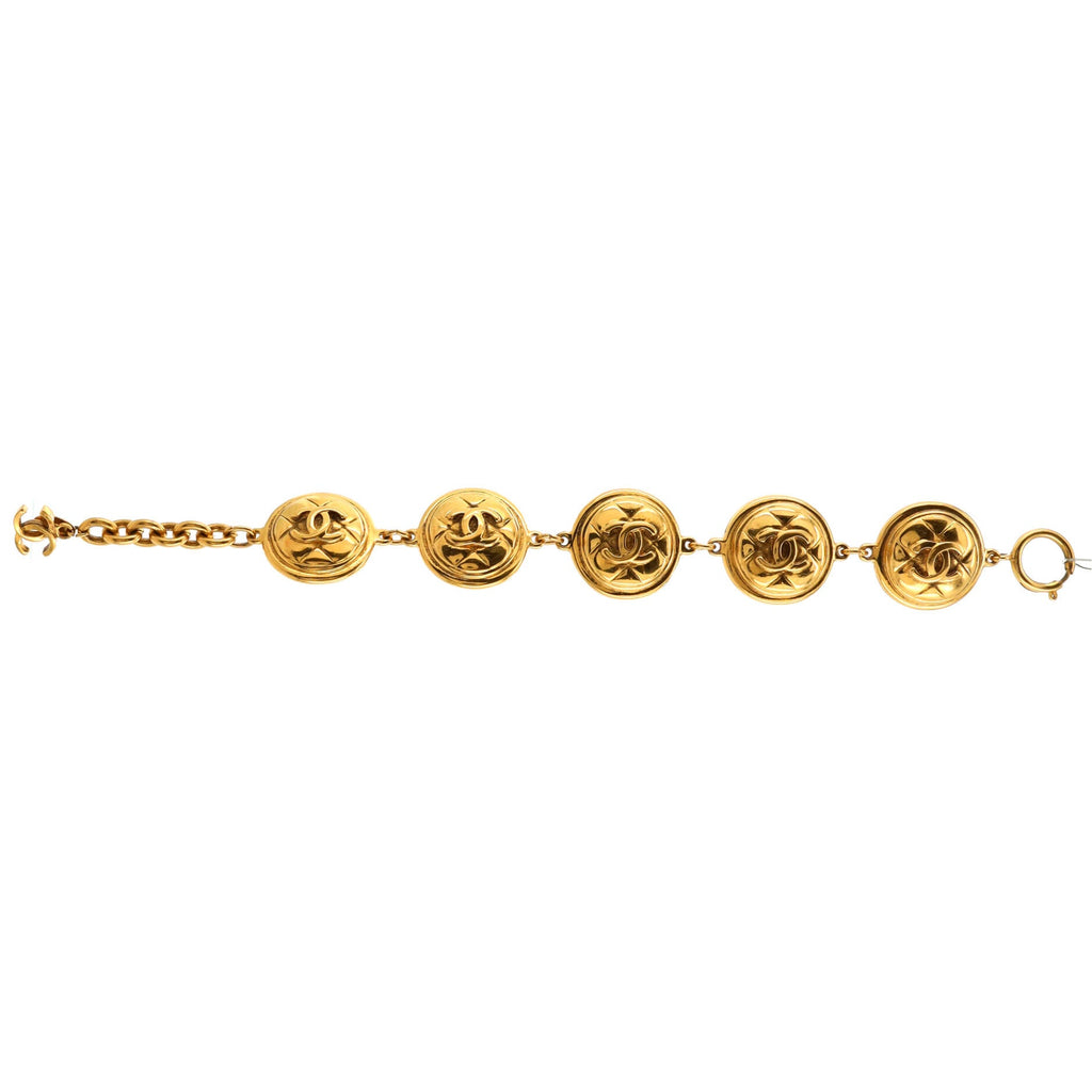 Vintage CC Quilted Medallion Bracelet Metal