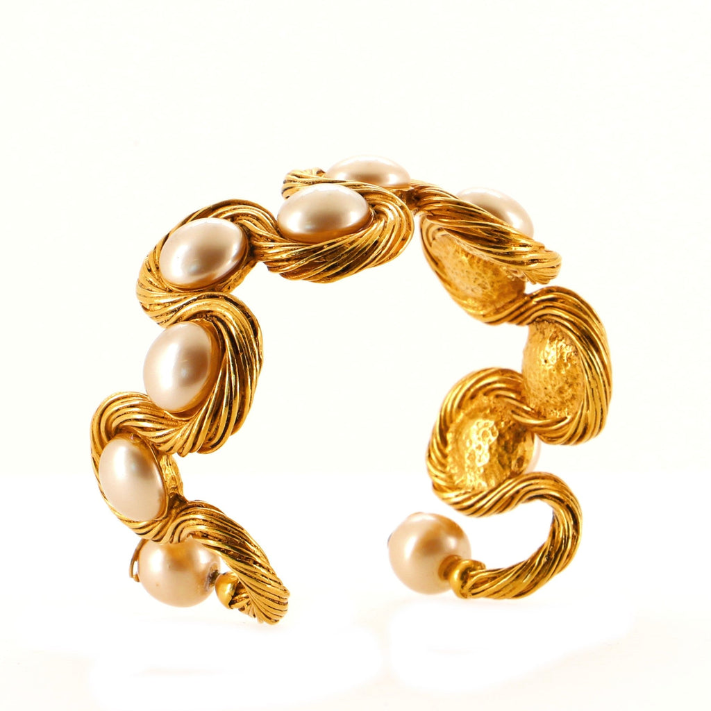 Vintage Cuff Bracelet Metal with Faux Pearls