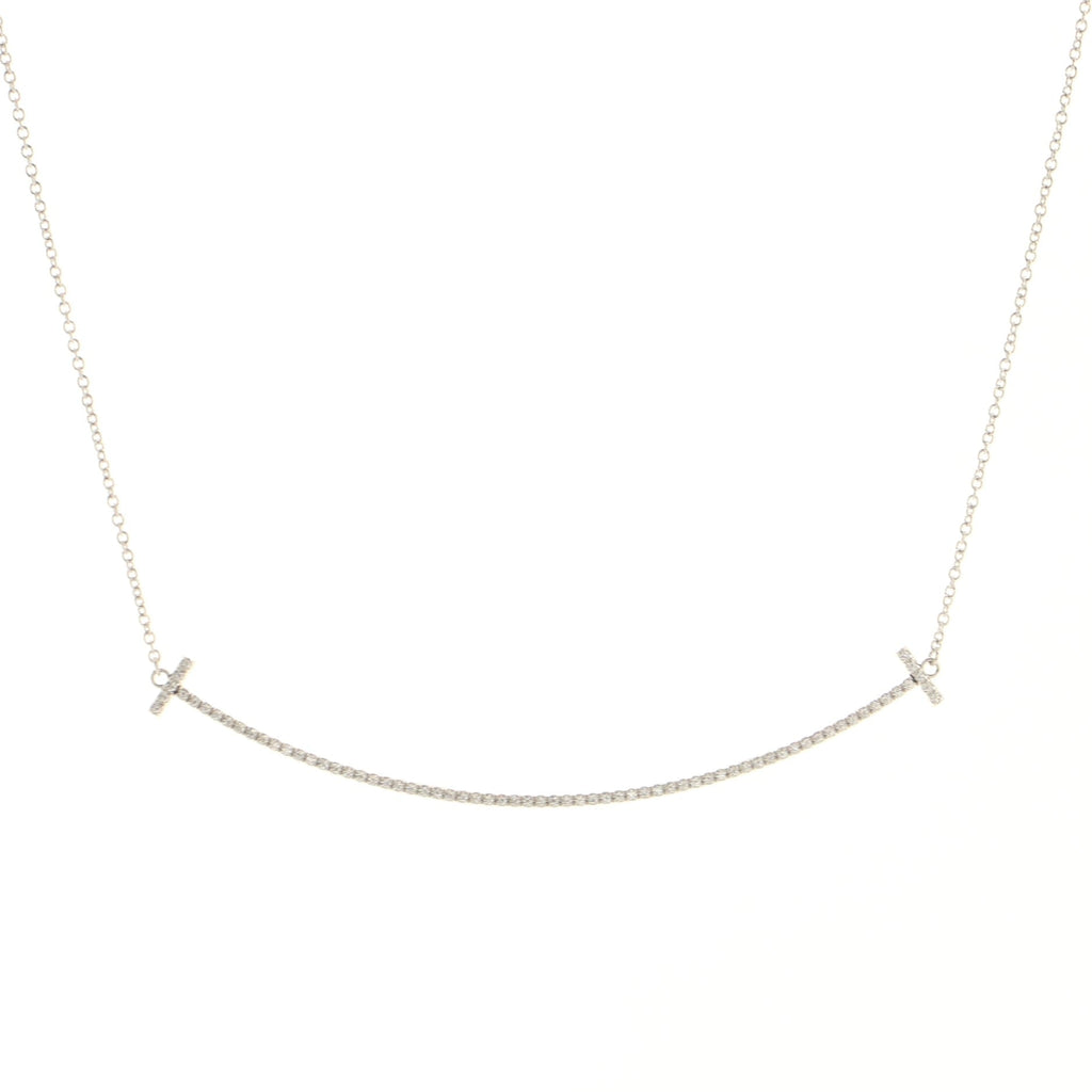 T Smile Pendant Necklace 18K White Gold with Diamonds Large
