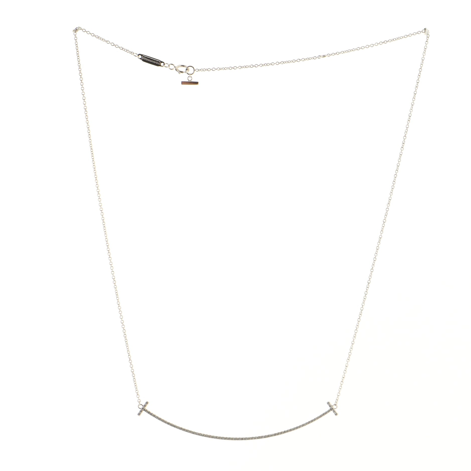 T Smile Pendant Necklace 18K White Gold with Diamonds Large
