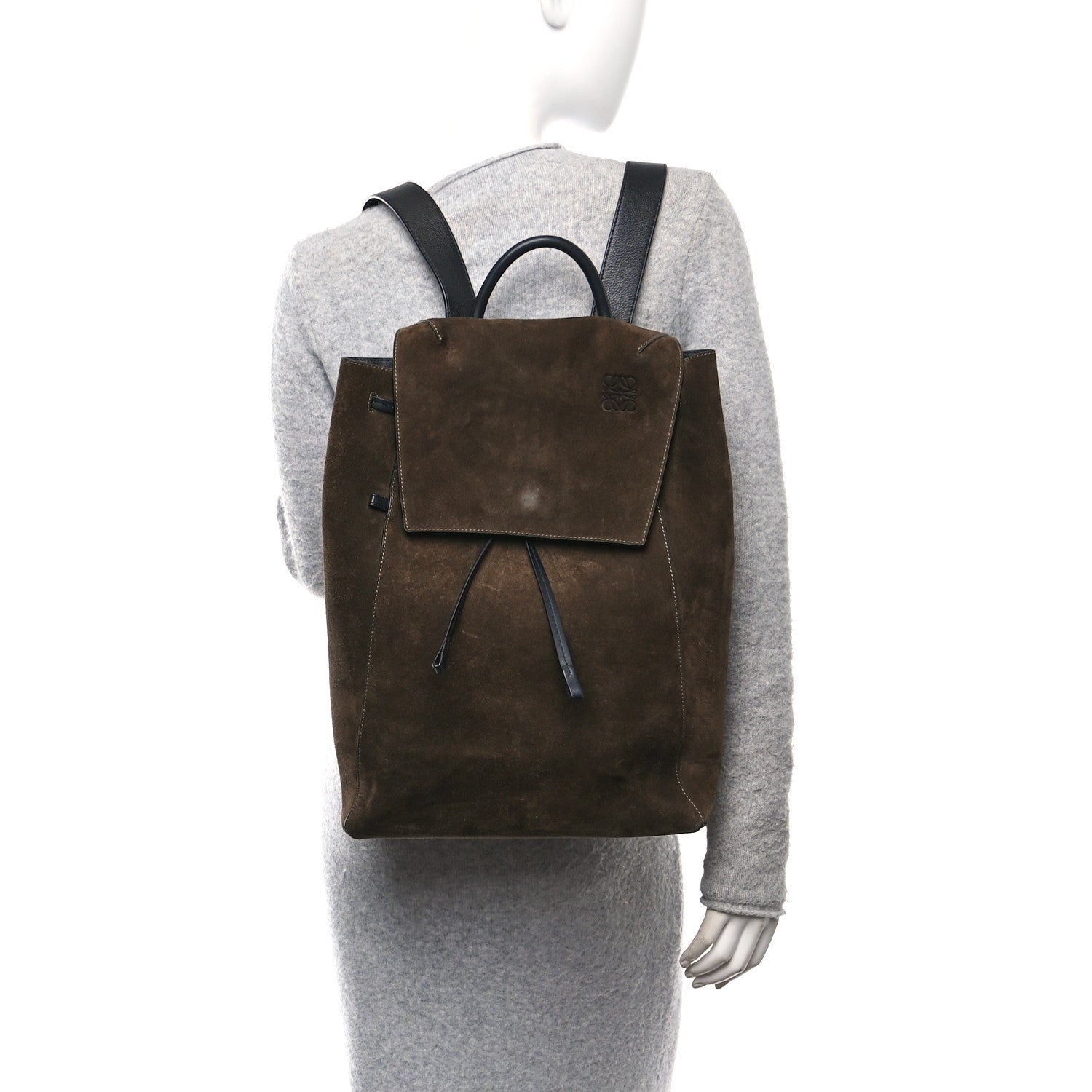 Suede Calfskin Drawstring Backpack Brown