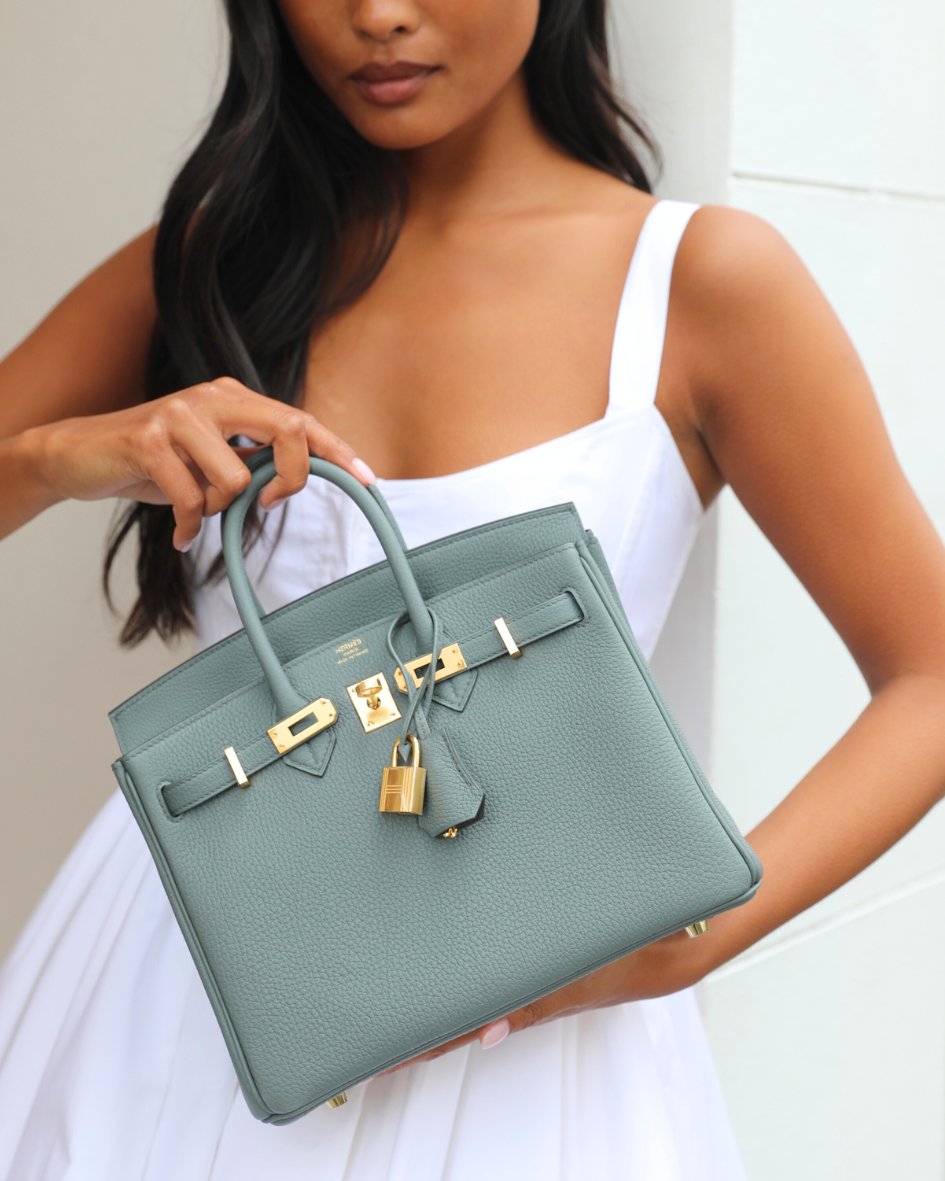 *SUPER HOT COLOUR* Hermès Birkin 25 Retourne Bag in Vert Amande Togo Leather with Gold Hardware