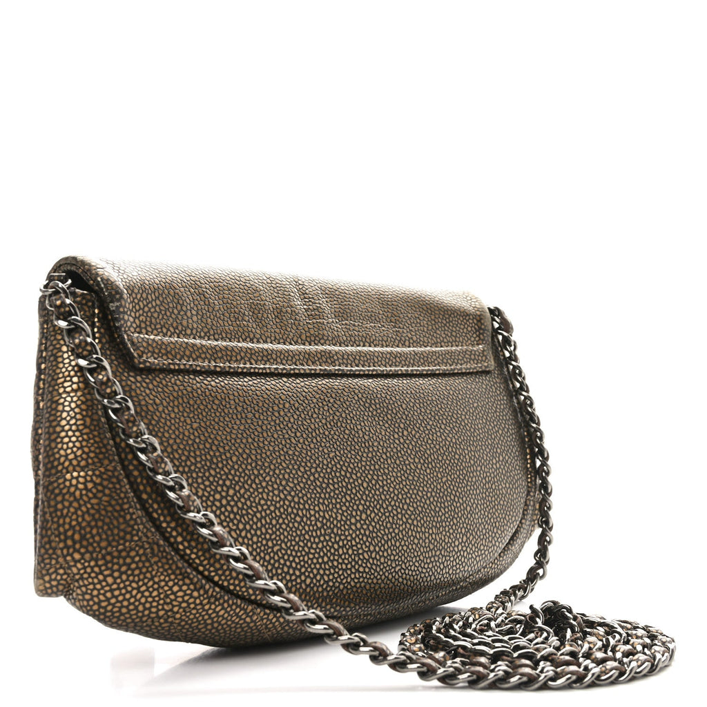 Metallic Caviar Half Moon Wallet On Chain WOC Bronze