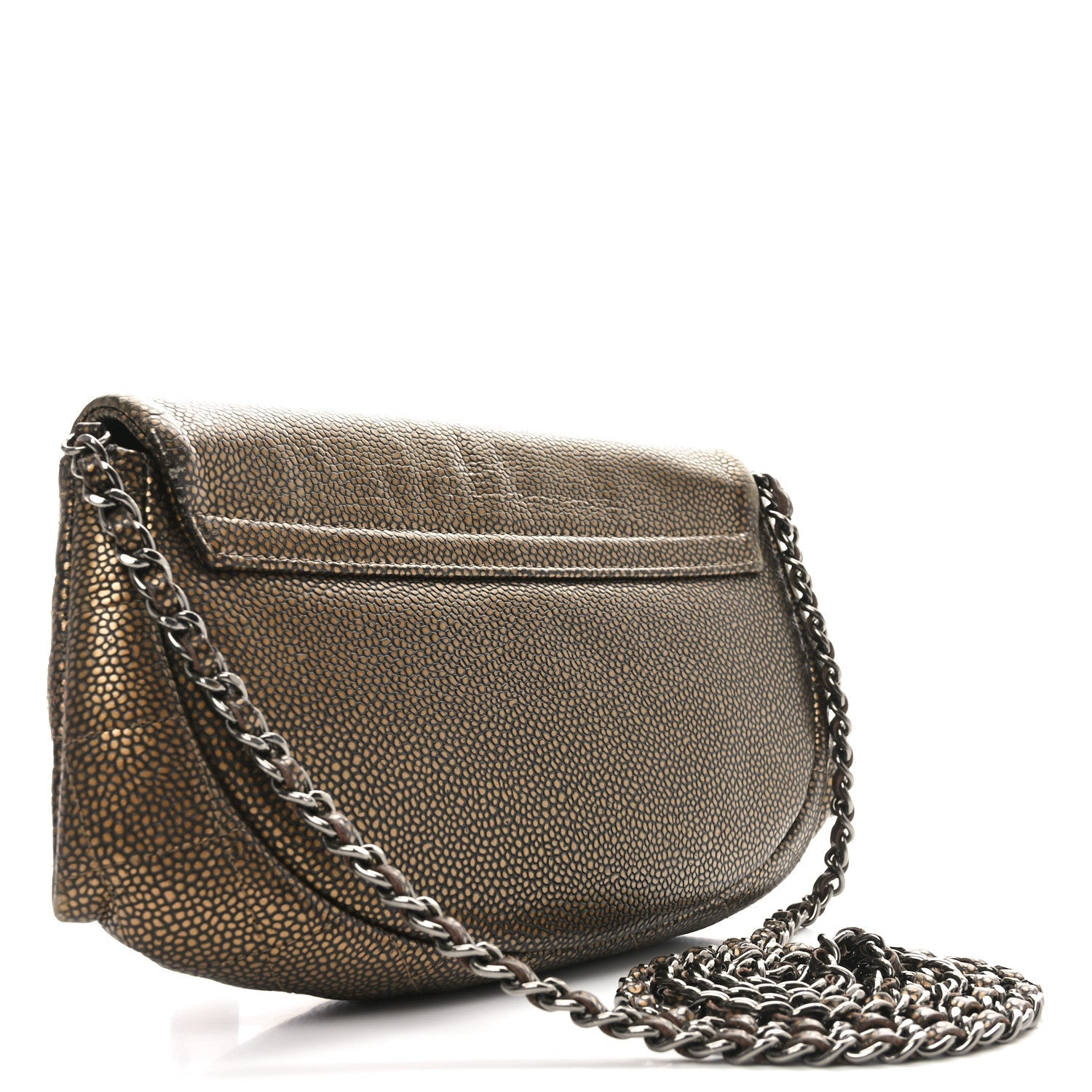 Metallic Caviar Half Moon Wallet On Chain WOC Bronze