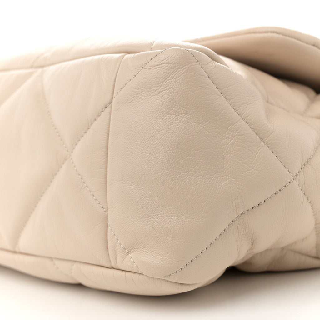Goatskin Quilted Maxi Chanel 19 Flap Beige