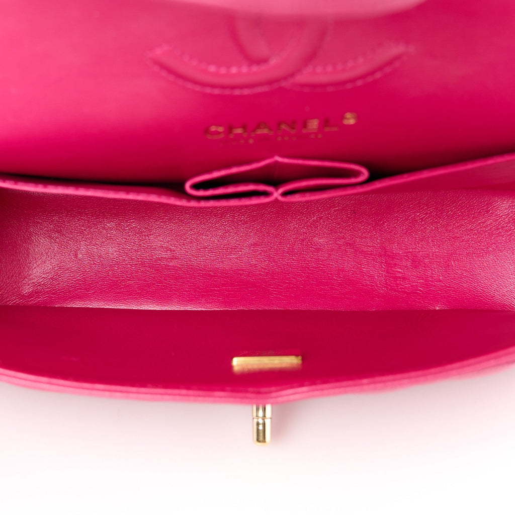 Caviar Quilted Small Double Flap Fuchsia