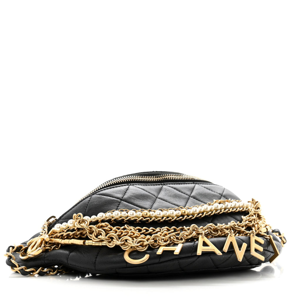 Lambskin Quilted All About Chains Waist Belt Bag Black